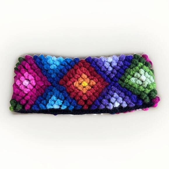 Peruvian Alpaca Women's Granny Squares Headband Winter Ear Warmer 3” Wide - Picture 1 of 4
